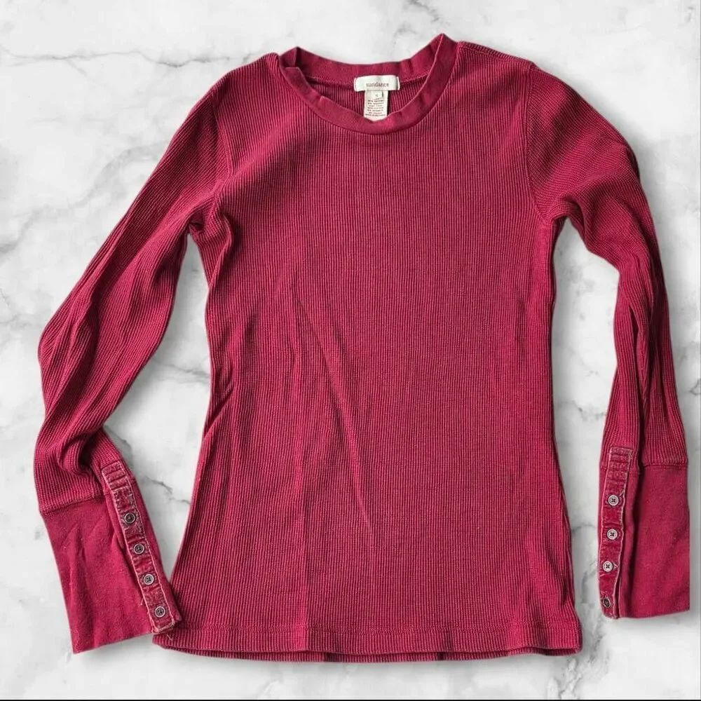 Sundance Size Small Red Long Button Sleeve Shirt